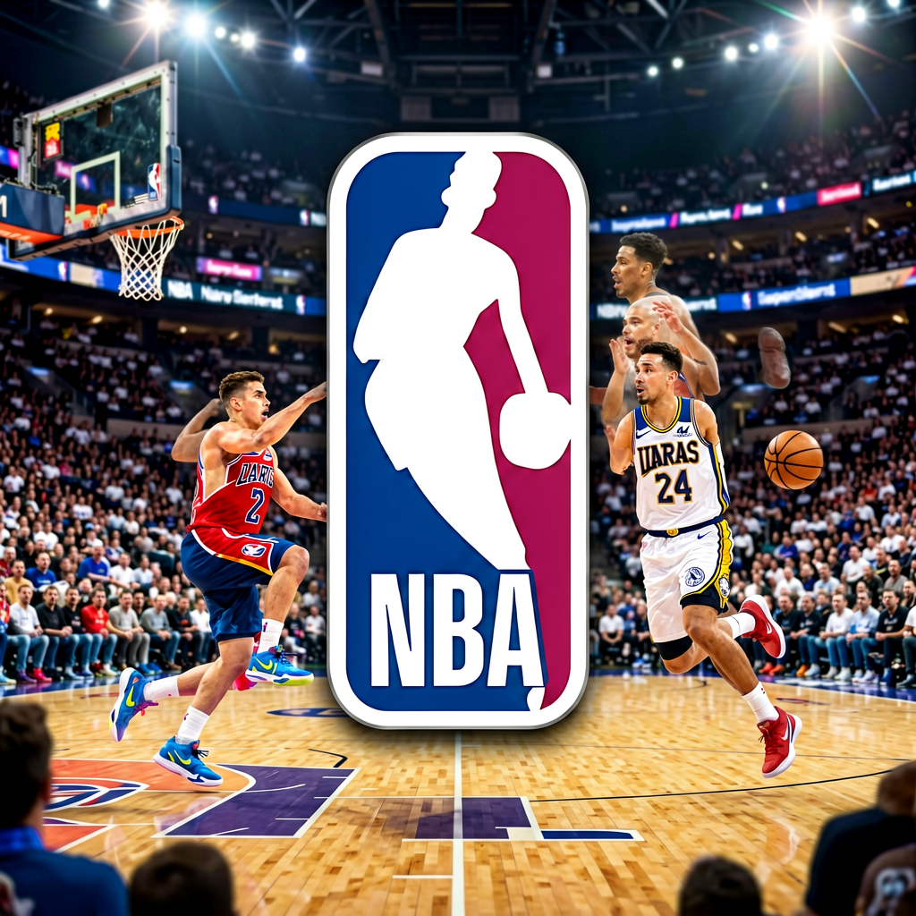 NBA联赛标志与比赛场景